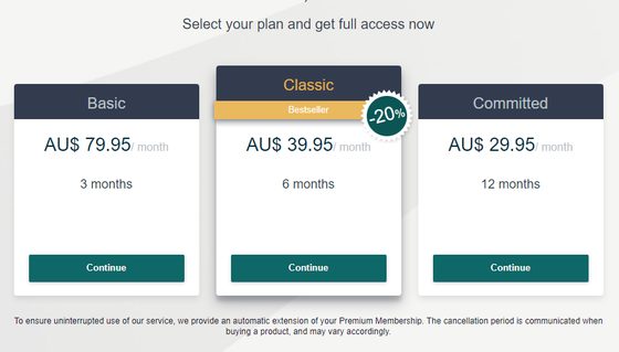 Screenshot of the 40sDating prices