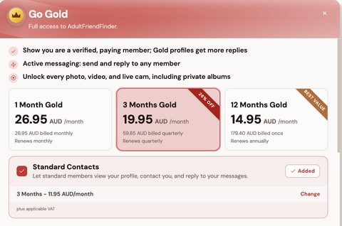 Screenshot of the Adultfriendfinder prices