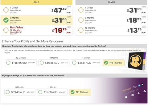Screenshot of the Alt.com prices