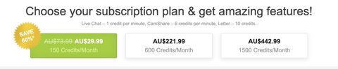 Screenshot of the AsianDate prices