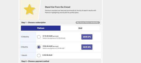 Screenshot of the AsianDating prices