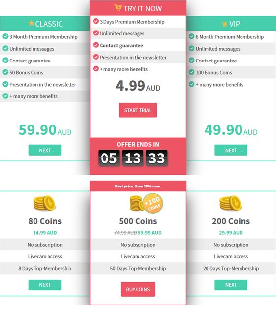 Screenshot of the Badults prices