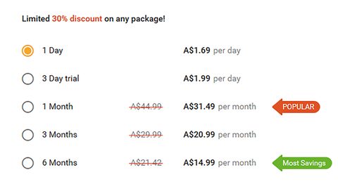 Screenshot of the BeNaughty prices
