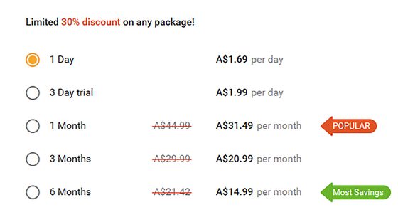 Screenshot of the BeNaughty prices