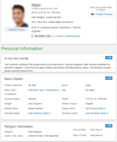 Bharat Matrimony Male Profile