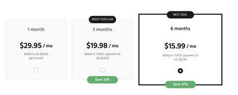 Screenshot of the BiCupid prices