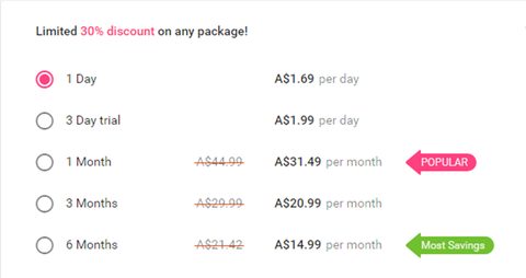 Screenshot of the BlackWink prices