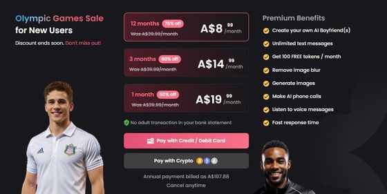 Screenshot of the Candy.ai prices