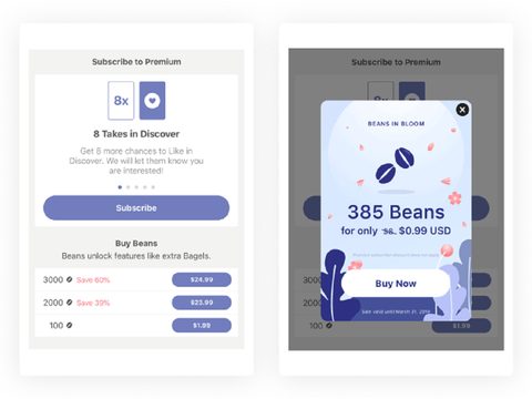 Screenshot of the Coffee Meets Bagel prices