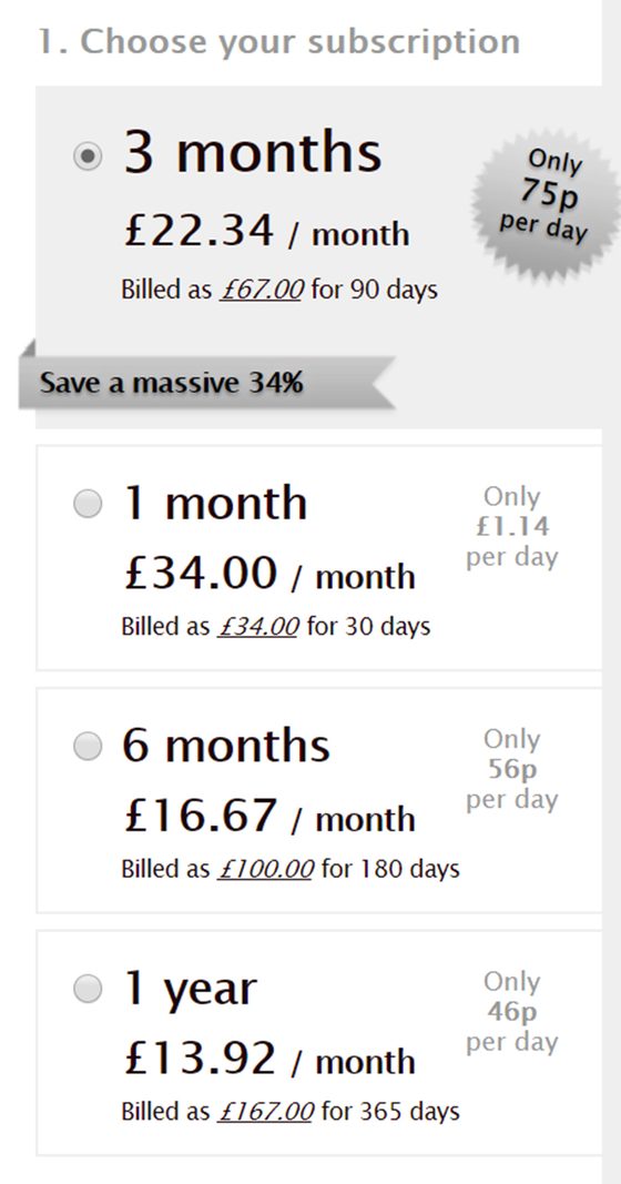 Screenshot of the Cougar Date prices
