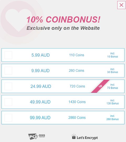 Screenshot of the DateYou prices