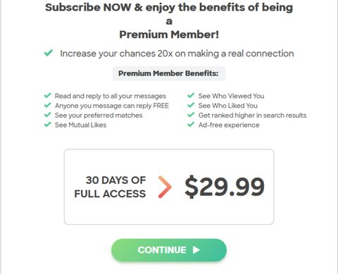 Screenshot of the eDate prices