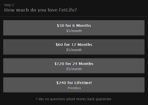 Screenshot of the FetLife prices