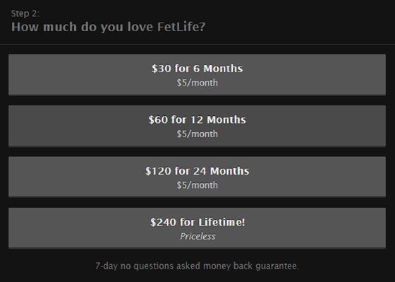 Screenshot of the FetLife prices