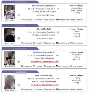 Screenshot of the Fitness Singles website