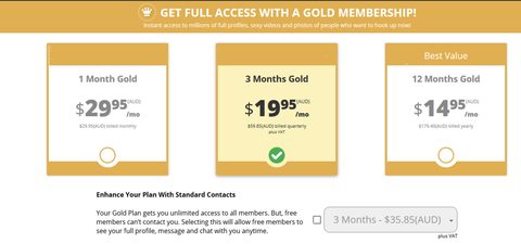 Screenshot of the GayFriendFinder prices