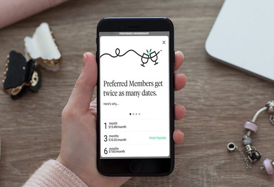 Screenshot of the Hinge prices
