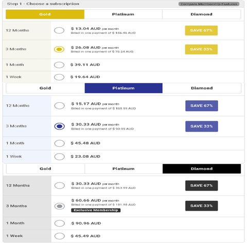 Screenshot of the JapanCupid prices