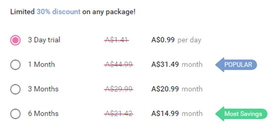 Screenshot of the MamFlirt prices