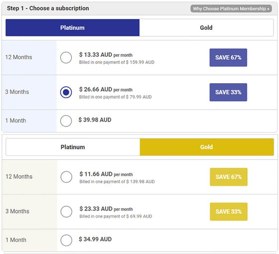 Screenshot of the Military Cupid prices