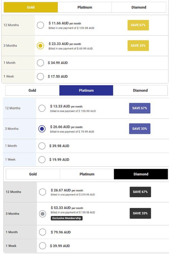 Screenshot of the Muslima prices