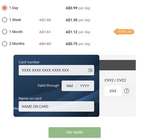 Screenshot of the NaughtyDate prices