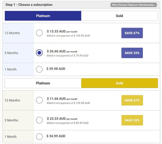 Screenshot of the PinkCupid prices