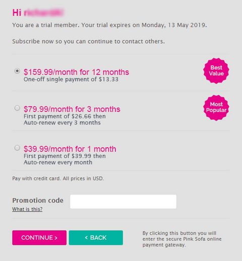 Screenshot of the Pink Sofa prices