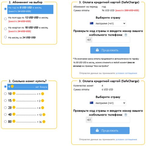 Screenshot of the RusDate prices