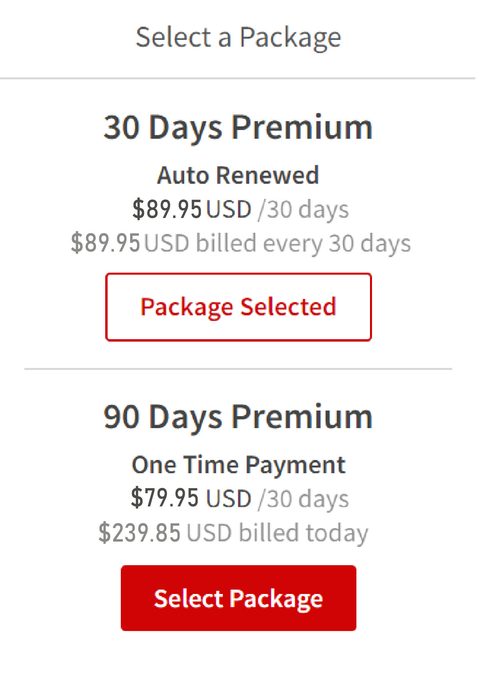 Screenshot of the Seeking Arrangement prices