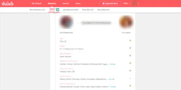 Screenshot of the Shaadi website