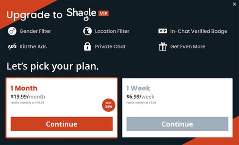 Screenshot of the Shagle prices