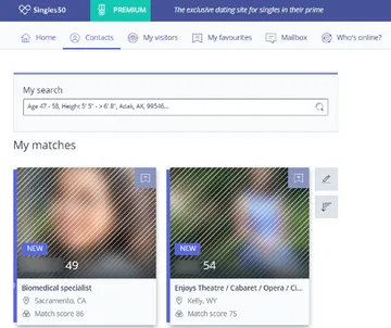 Screenshot of the Singles50 website