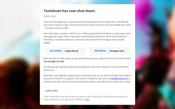 Screenshot of the Tastebuds website