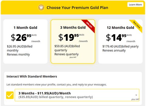Screenshot of the TSDates prices