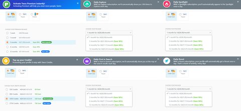 Screenshot of the Twoo prices