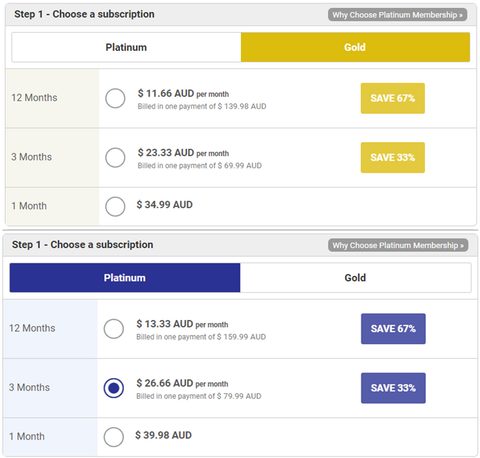 Screenshot of the VietnamCupid prices