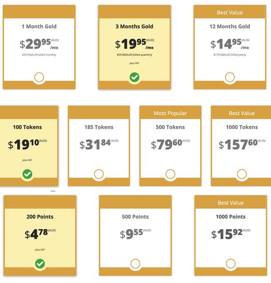 Screenshot of the XMatch prices