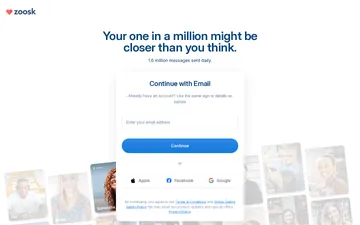 Screenshot of the Zoosk website